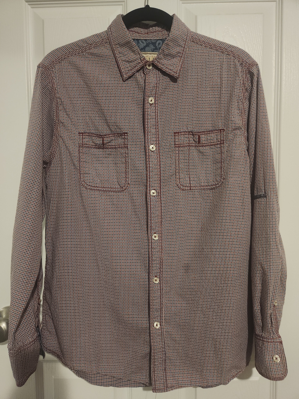 Men's Long-Sleeve Check Button-Down Shirt in Burgundy